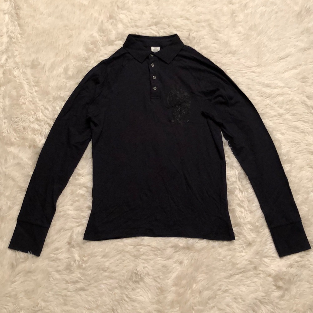 EUC GF Ferre Dark Blue Long Sleeve Collared Shirt with Embroidery